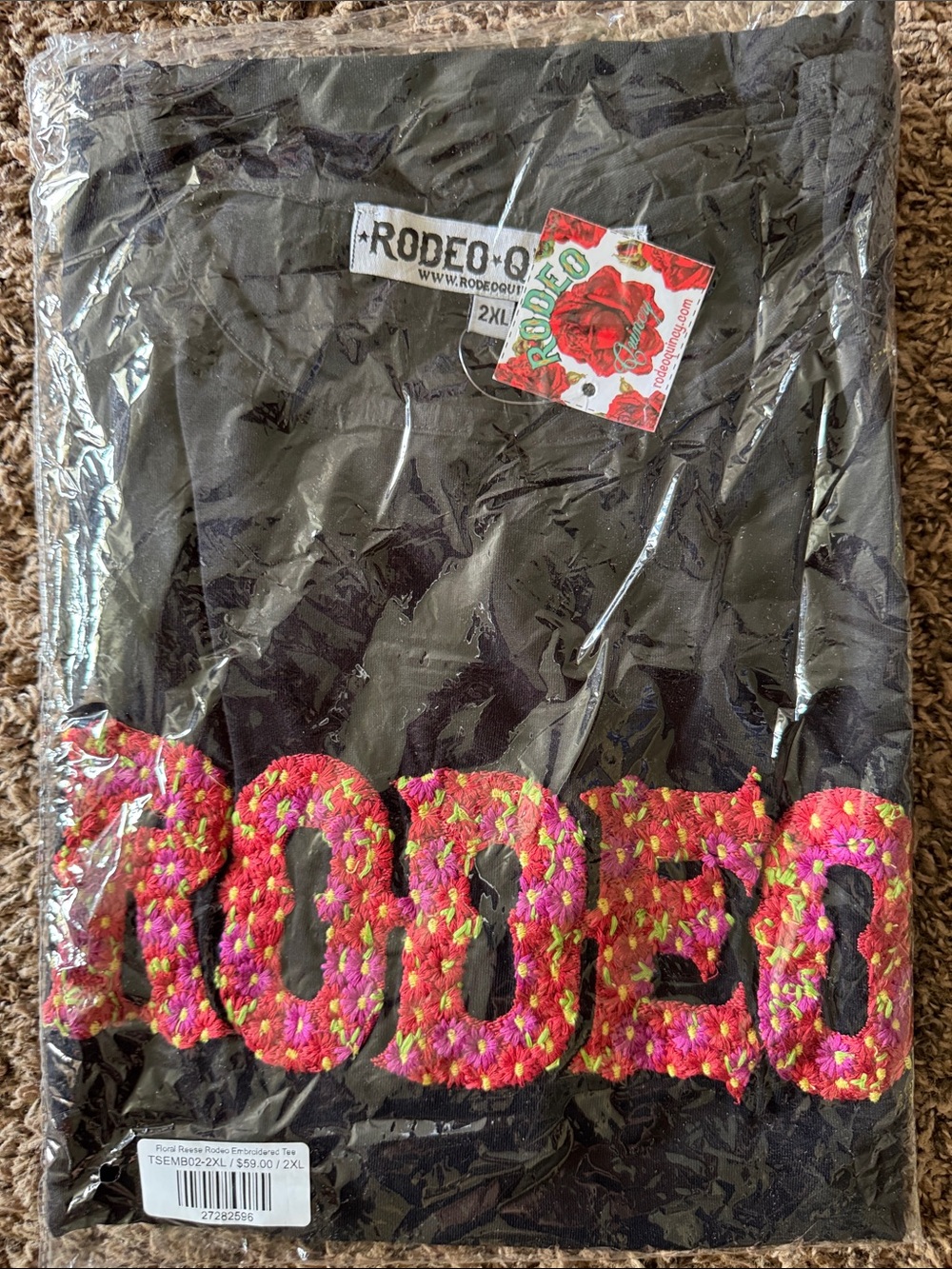 RodeoQ Black Short Sleeve Tee with Pink Embroidered Logo